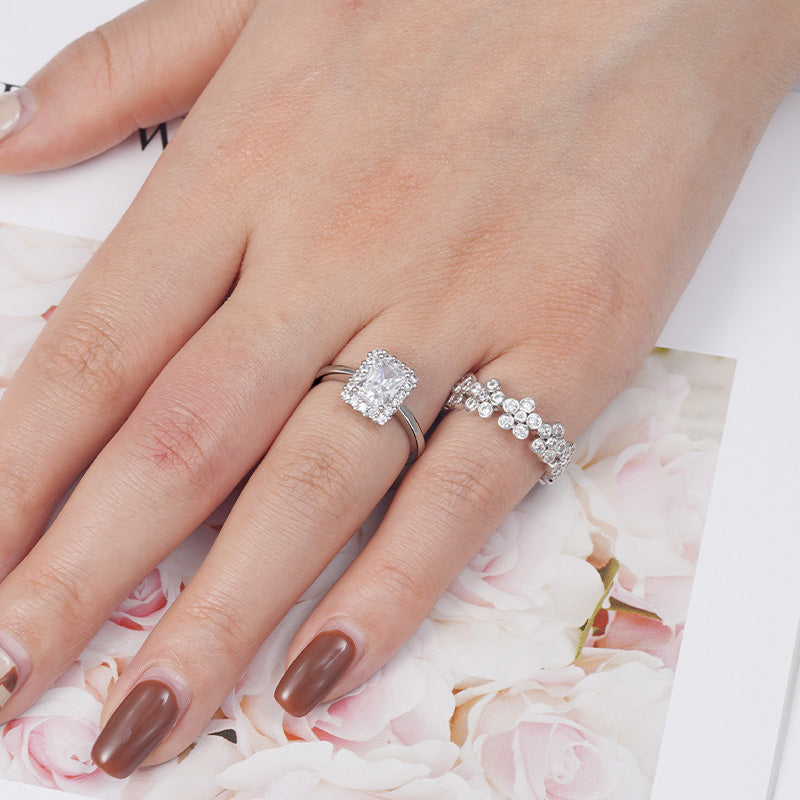 Rectangle Cut & Snowflake Shimmering Ring Set 925 Sterling Silver_3