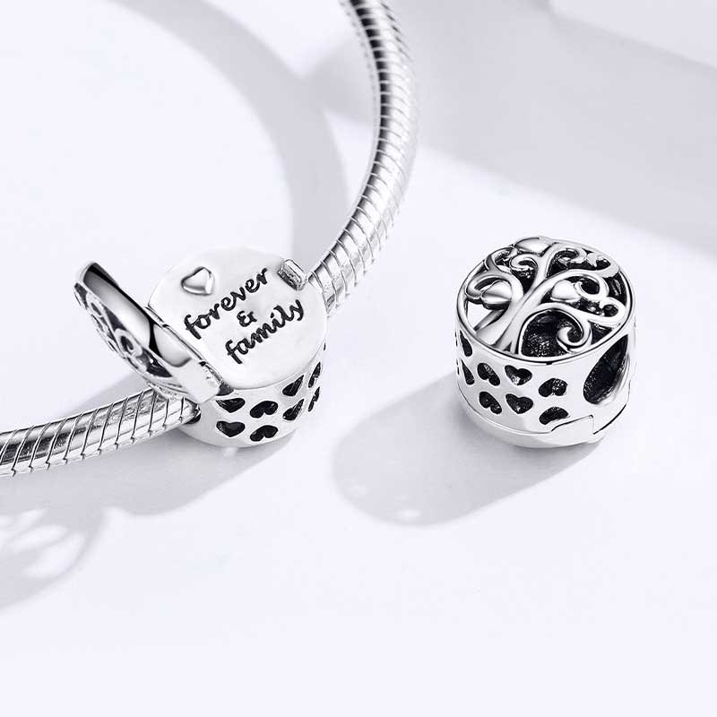 Openable Family Tree Charm Bead 925 Sterling Silver with Hearts Hollow_2
