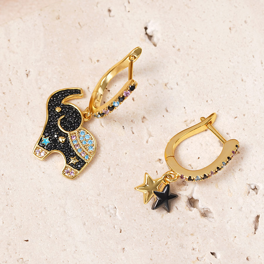Elephant Dangle Earrings 925 Sterling Silver 18K Gold Plated Inlaid with Colorful Gemstones_2