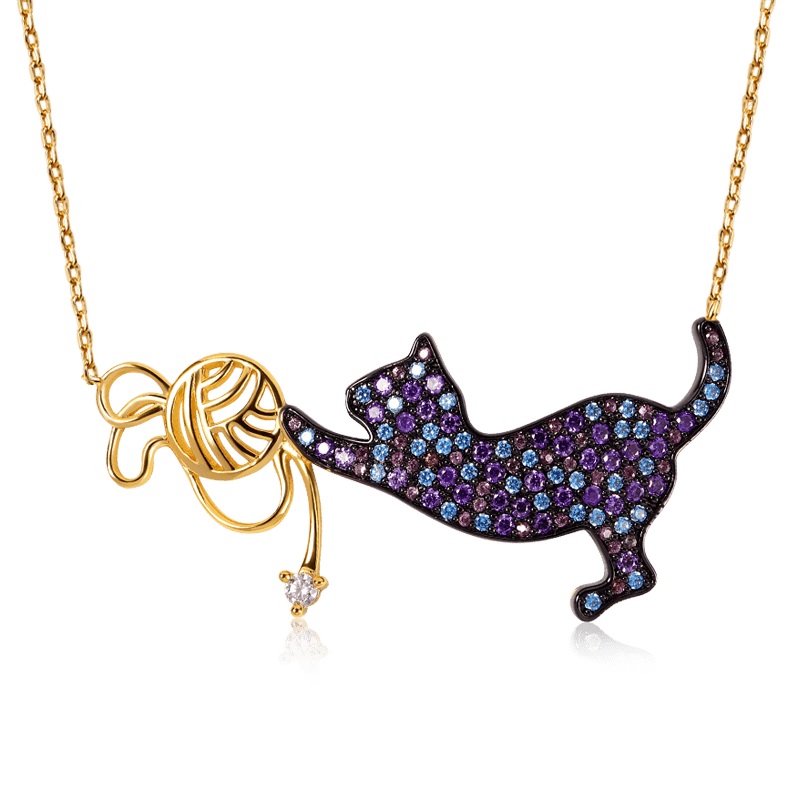 Gnoce Cat Playing with Yarn Ball Necklace_1