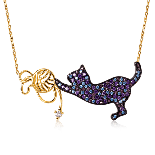 Gnoce Cat Playing with Yarn Ball Necklace_1