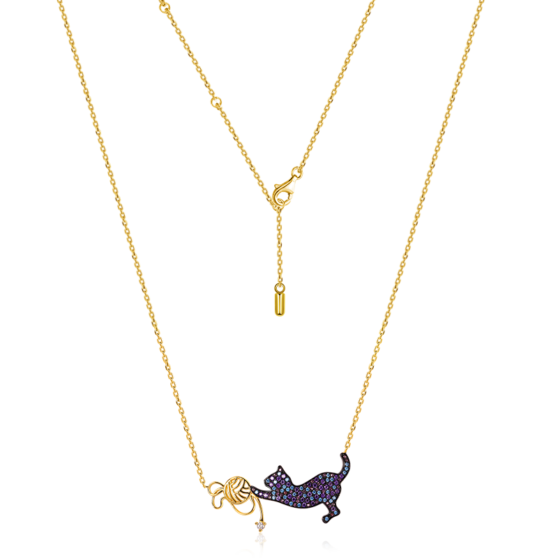 Gnoce Cat Playing with Yarn Ball Necklace_2