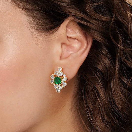 Romantic Light Earrings Copper Inlaid with Green and Clear Gemstones_3