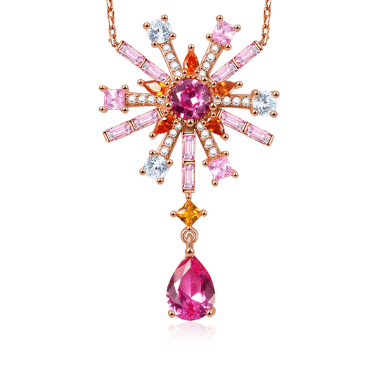 Gnoce Bead Flowers & Pear-cut Necklace_1