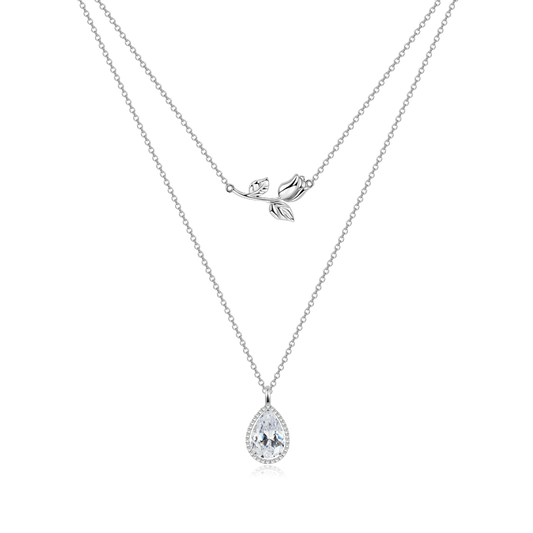 Pear-cut CZ Stones & Tulip Flower Stackable Necklace Copper_1