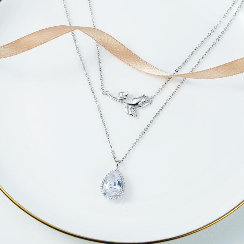 Pear-cut CZ Stones & Tulip Flower Stackable Necklace Copper_2