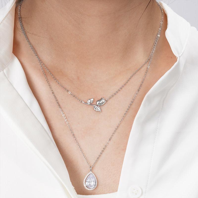 Pear-cut CZ Stones & Tulip Flower Stackable Necklace Copper_4