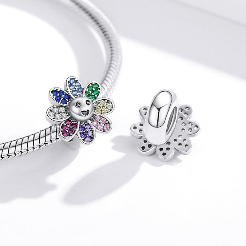 Sunflower Stopper for Charm Bracelets 925 Sterling Silver Inlaid with Colorful Gemstones_2
