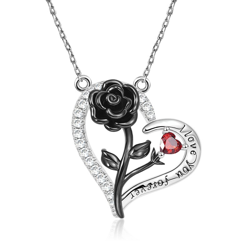 Gnoce Black Rose Heart Engravings Necklace_1