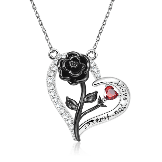Gnoce Black Rose Heart Engravings Necklace_1