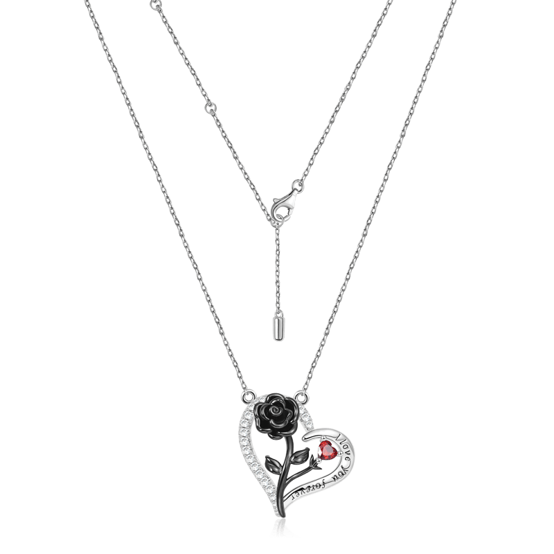 Gnoce Black Rose Heart Engravings Necklace_2