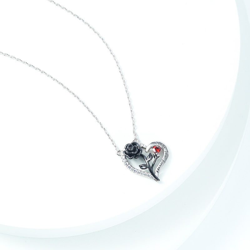 Gnoce Black Rose Heart Engravings Necklace_3