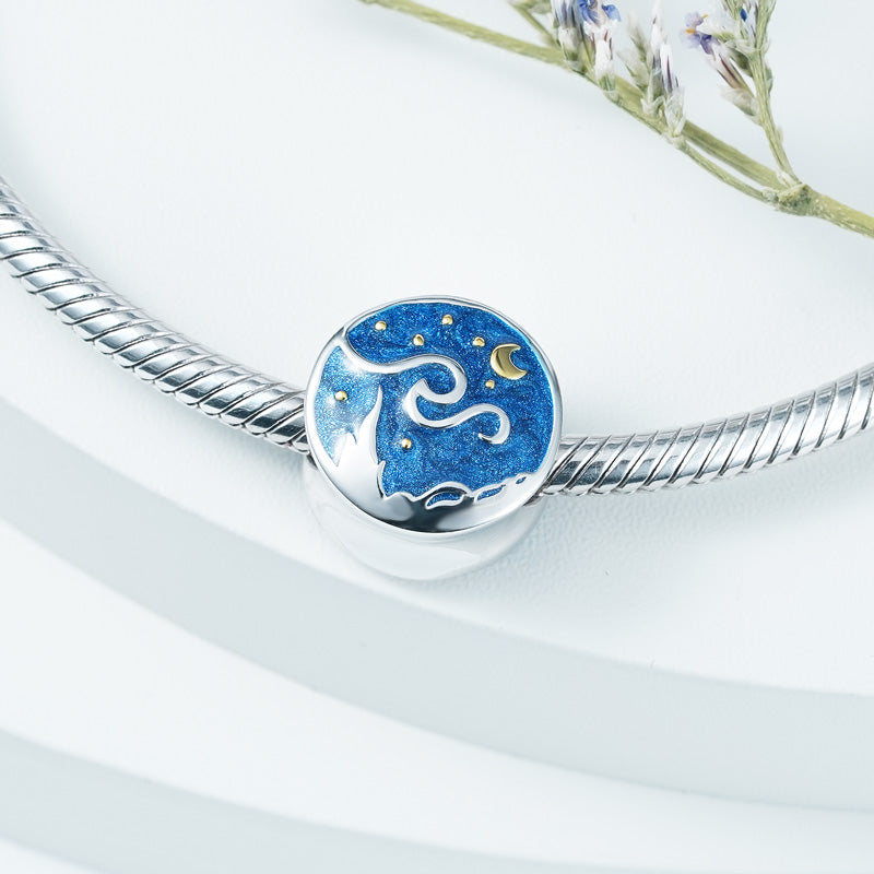 Gnoce Starry Night Double-sided Pattern Charm Platinum-plated Silver Blend_2