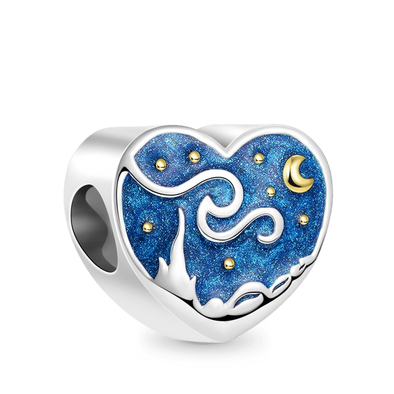 Gnoce Starry Night Heart Double-sided Pattern Charm Platinum-plated Silver Blend_1