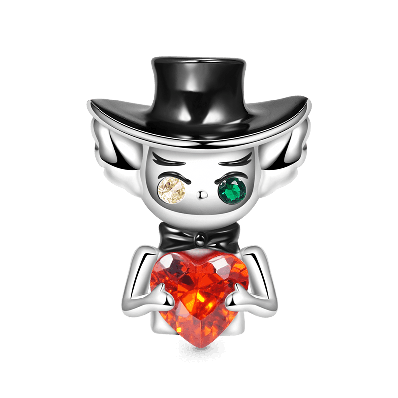 Mr.Crazy Hat Embraces Heart Gemstone Charm Bead 925 Sterling Silver Black Plated_1