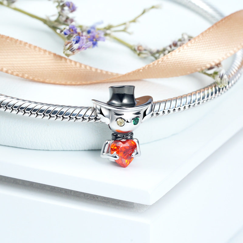Mr.Crazy Hat Embraces Heart Gemstone Charm Bead 925 Sterling Silver Black Plated_2