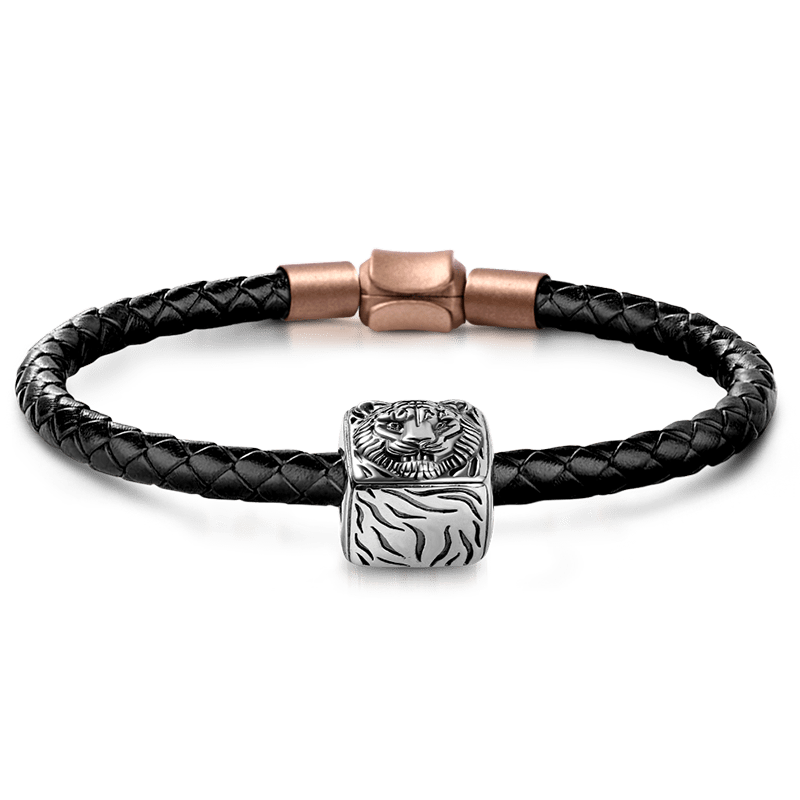Tiger Men's Vintage Bead S925 Sterling Silver with Gift Copper Black Leather Men's Bracelet Jewelry for Men_1