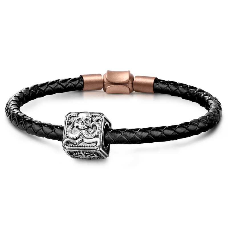 Crusu Men's Vintage Bead S925 Sterling Silver with Gift Copper Black Leather Men's Bracelet Jewelry for Men_1
