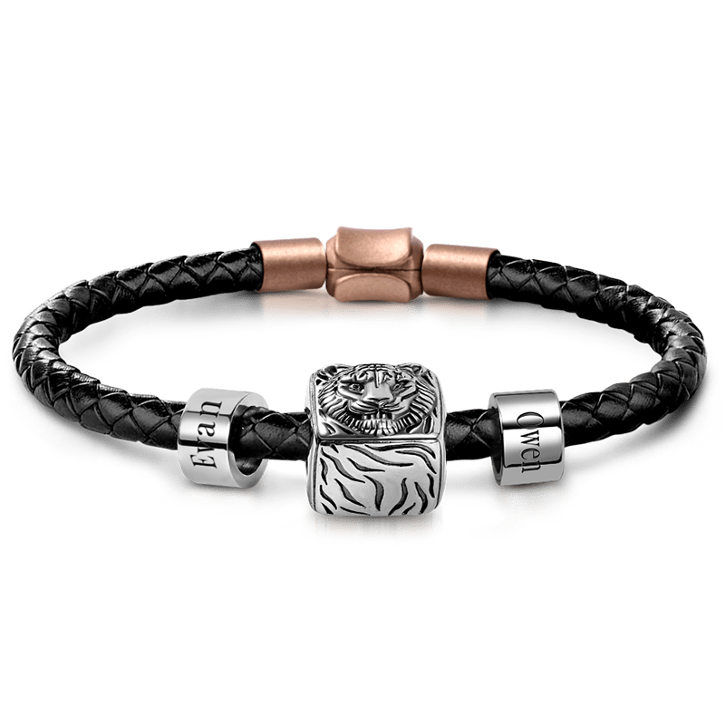 Tiger Vintage Bead & Customized Classic Beads S925 Sterling Silver with Gift Copper Black Leather Men's Bracelet Jewelry for Men_1