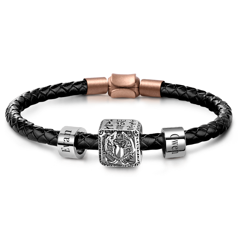 Eagle Vintage Bead & Customized Classic Beads S925 Sterling Silver with Gift Copper Black Leather Men's Bracelet Jewelry for Men_1