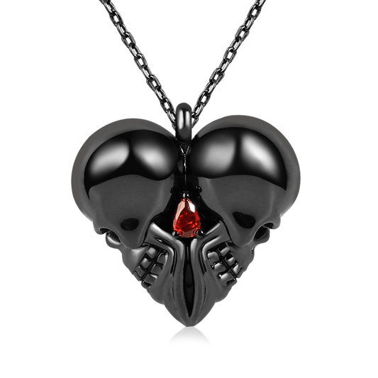 Gnoce Heart Double Skull Red Stone Necklace_1