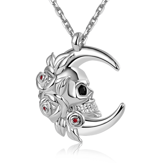 Gnoce Moon Skull Roses Necklace Platinum-plated Silver Blend_1