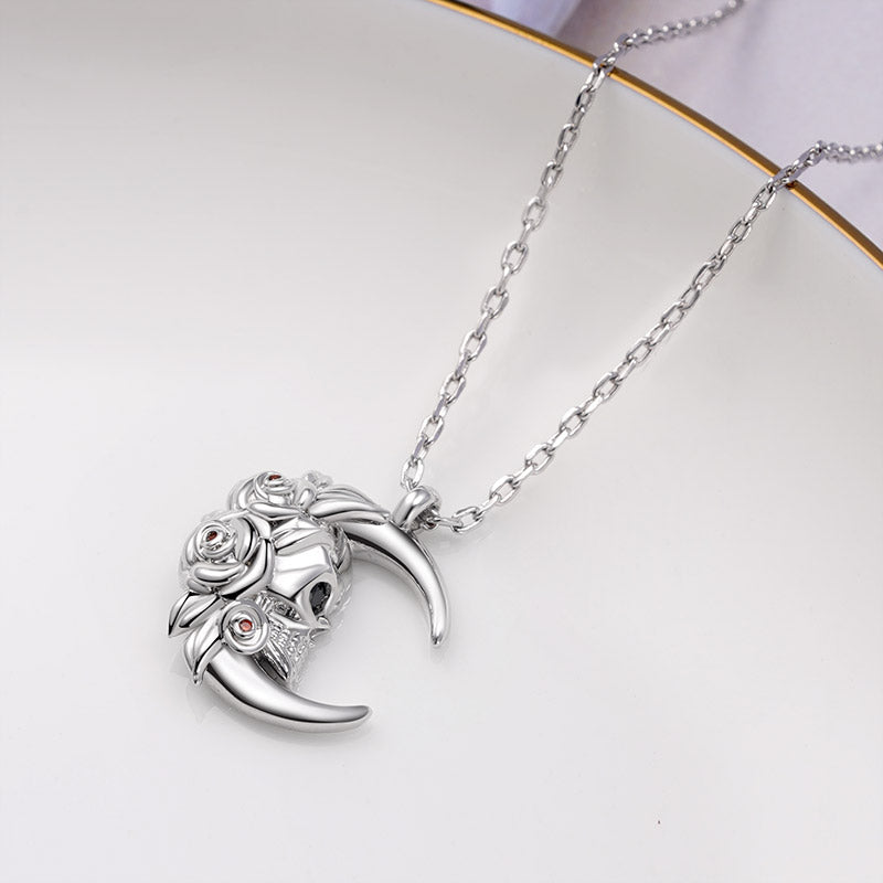 Gnoce Moon Skull Roses Necklace Platinum-plated Silver Blend_2