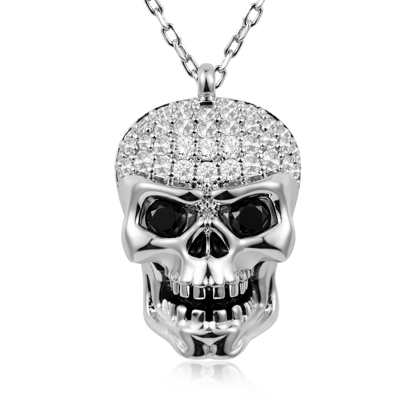 Gnoce Skull Stones Necklace Platinum-plated Silver Blend_1