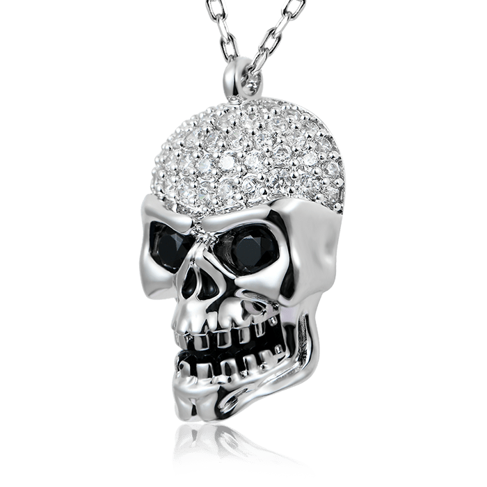 Gnoce Skull Stones Necklace Platinum-plated Silver Blend_3