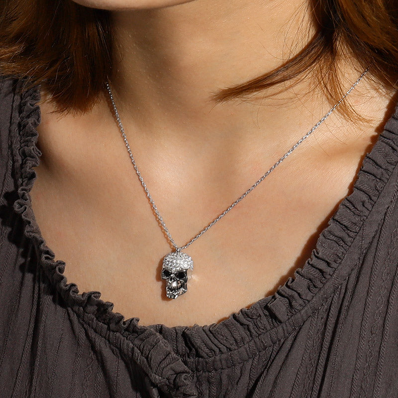 Gnoce Skull Stones Necklace Platinum-plated Silver Blend_4