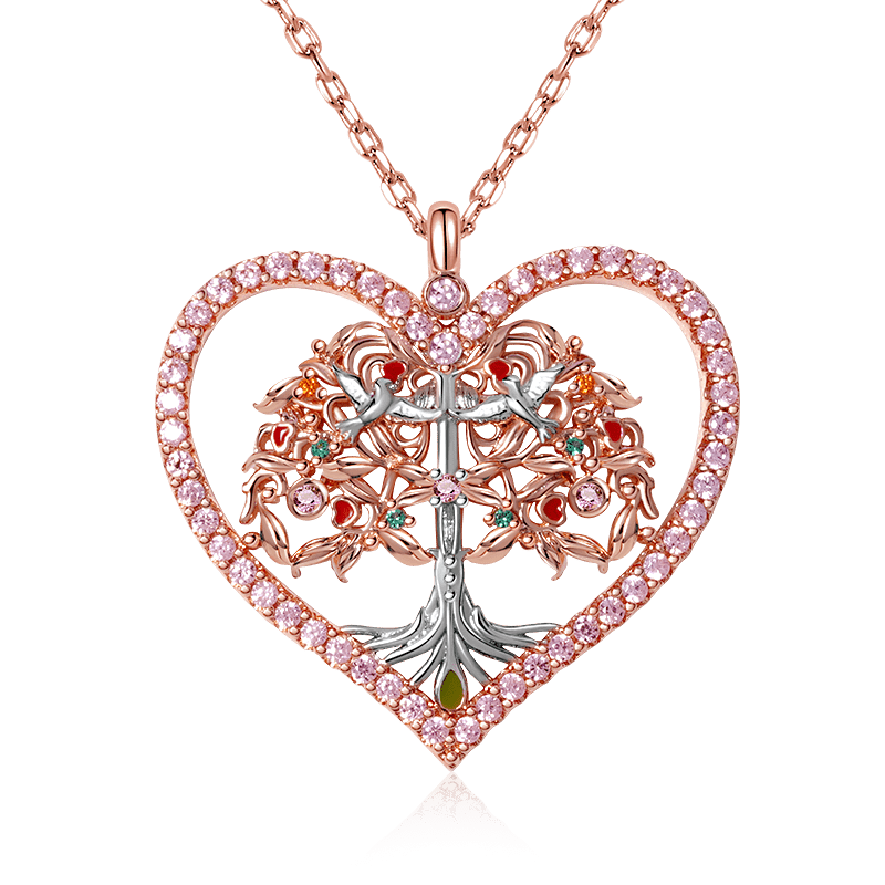 "Lifetree in Heart" Necklace Sterling Silver 18K Rose Gold Plated_1