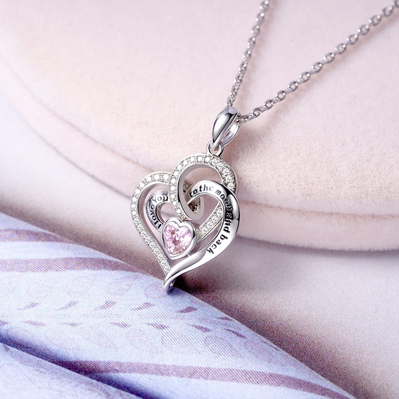 Gnoce Sparkling "Endless Love" Hearts Necklace Platinum-plated Silver Blend_3
