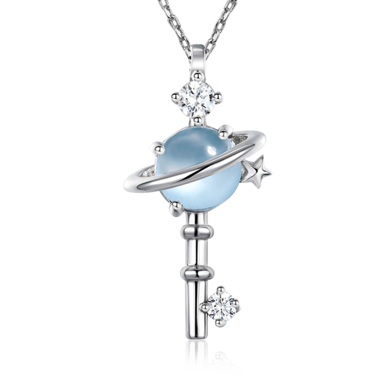 Sky Blue Topaz Planet Key Necklace Sterling Silver Inlaid with Crystal Gemstones_1