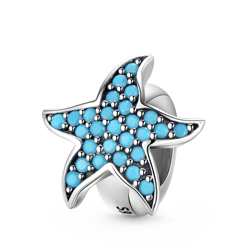 Eternal Starfish Stopper for Charm Bracelets 925 Sterling Silver Inlaid with Blue Gemstones_1