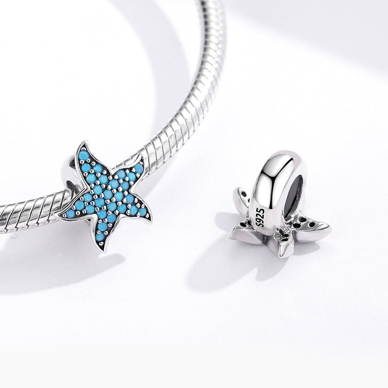 Eternal Starfish Stopper for Charm Bracelets 925 Sterling Silver Inlaid with Blue Gemstones_2