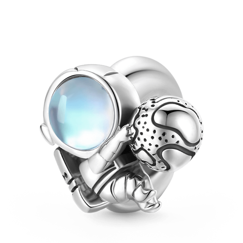 Astronaut in Outspace Stopper for Charm Bracelets 925 Sterling Silver with Moonstone_1