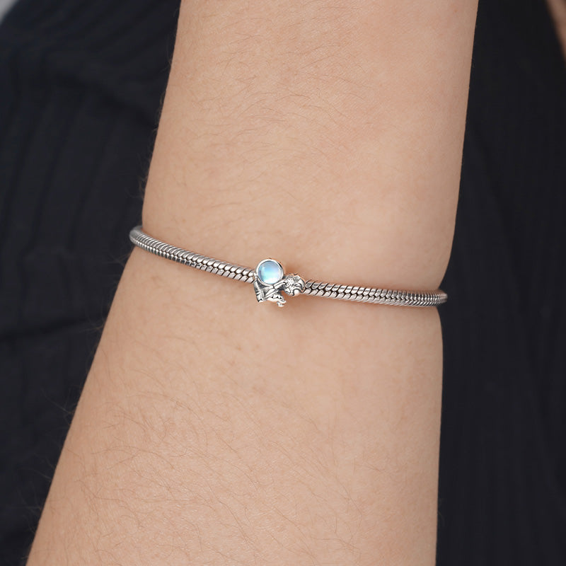 Astronaut in Outspace Stopper for Charm Bracelets 925 Sterling Silver with Moonstone_3