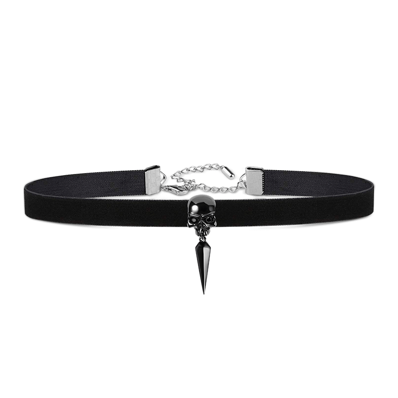 Gnoce Skull Choker Adjustable Velvet Copper Necklace_1