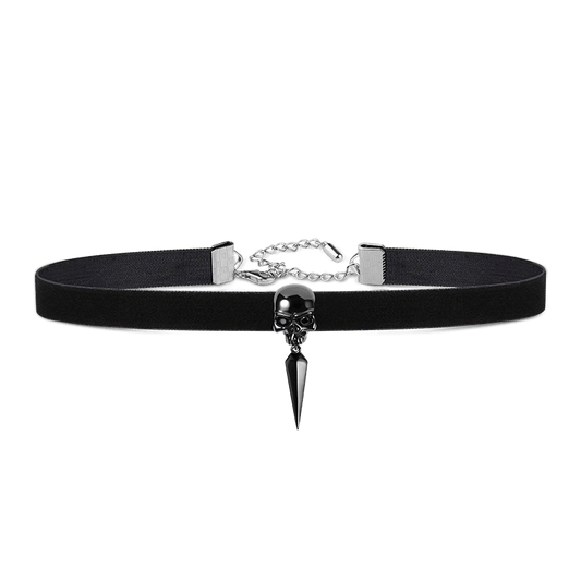 Gnoce Skull Choker Adjustable Velvet Copper Necklace_1