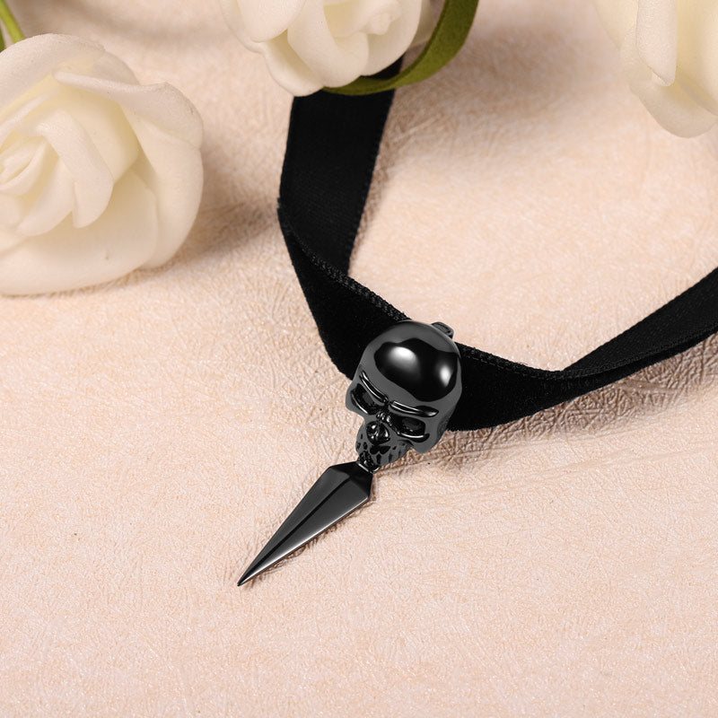 Gnoce Skull Choker Adjustable Velvet Copper Necklace_2
