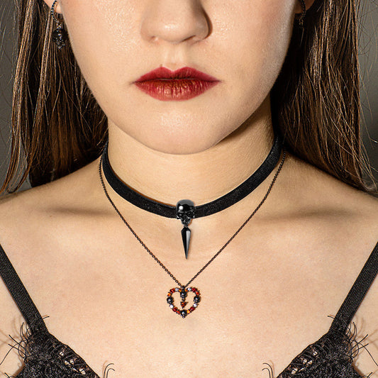 Gnoce Skull Choker Adjustable Velvet Copper Necklace_3