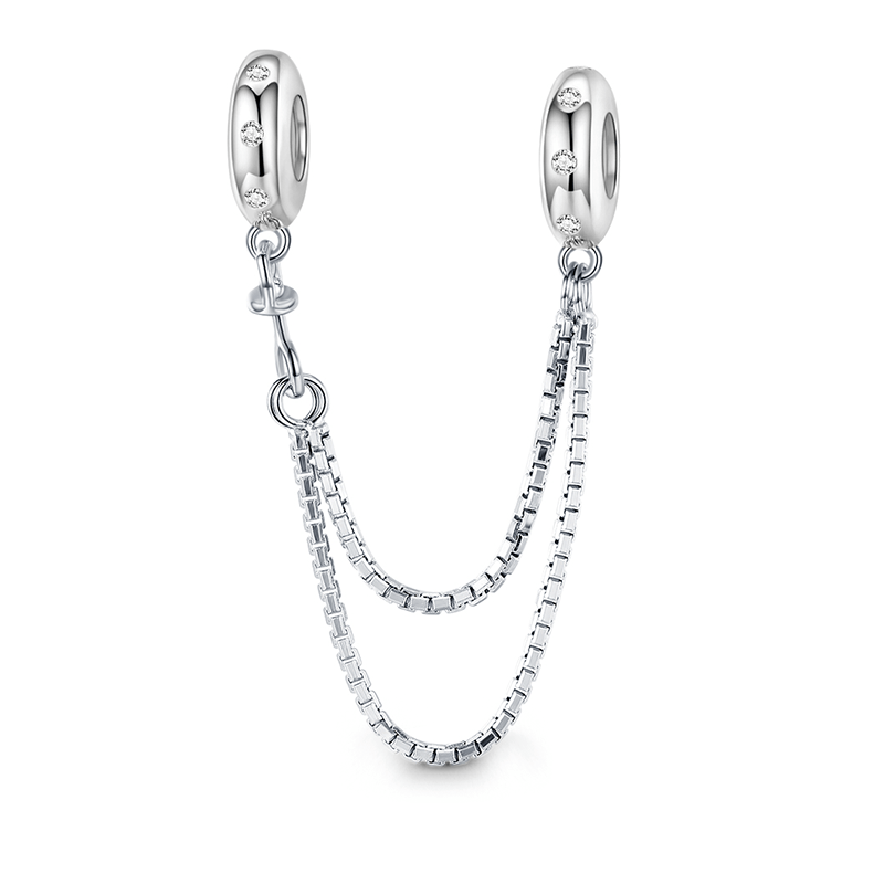 Sparkling Safety Chain 925 Sterling Silver Inlaid with Clear Gemstones_1