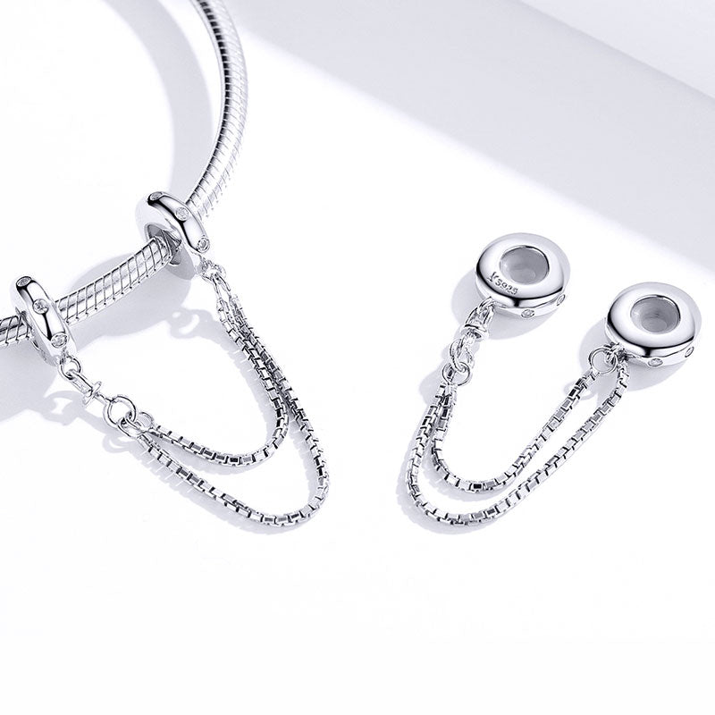 Sparkling Safety Chain 925 Sterling Silver Inlaid with Clear Gemstones_2