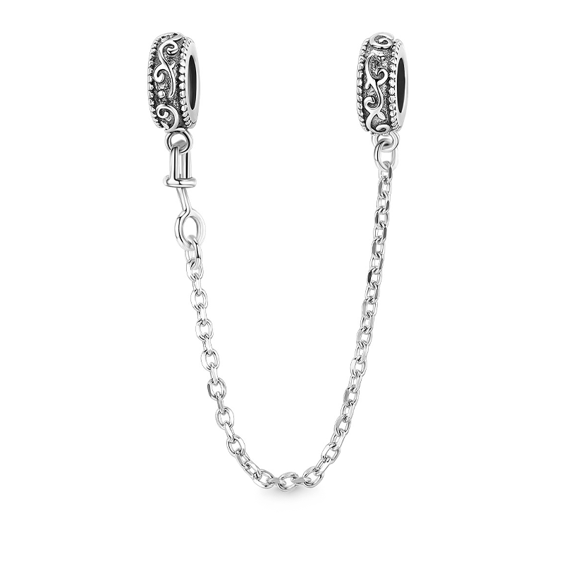Vintage Vine Pattern Safety Chain 925 Sterling Silver_1