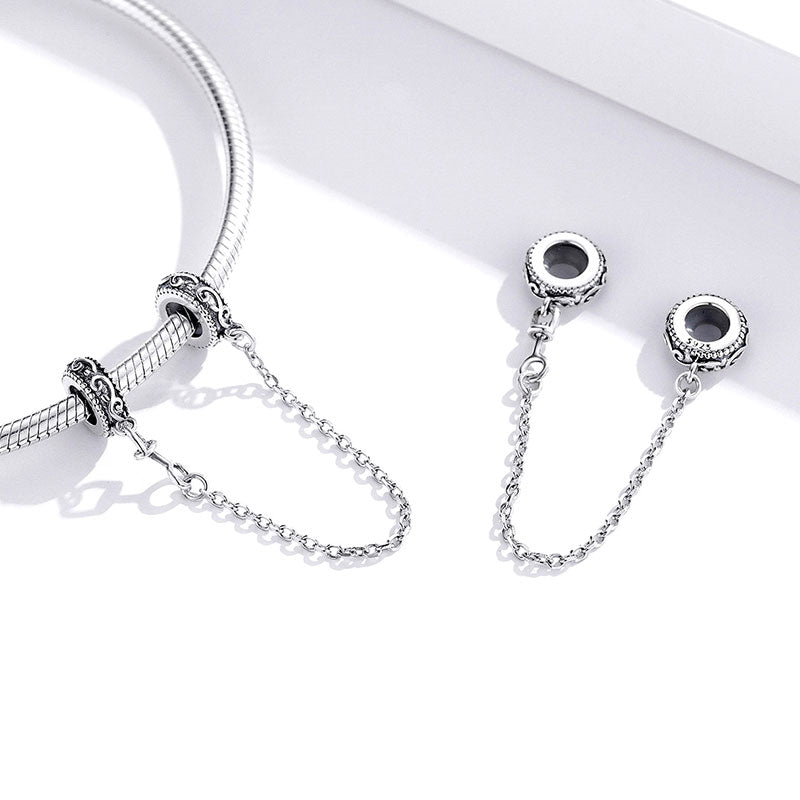 Vintage Vine Pattern Safety Chain 925 Sterling Silver_2