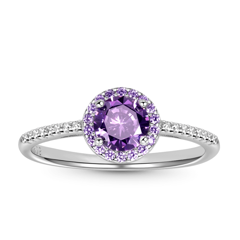 Gnoce Sparkling Purple Round-cut Promise Ring Platinum-plated Silver Blend_1