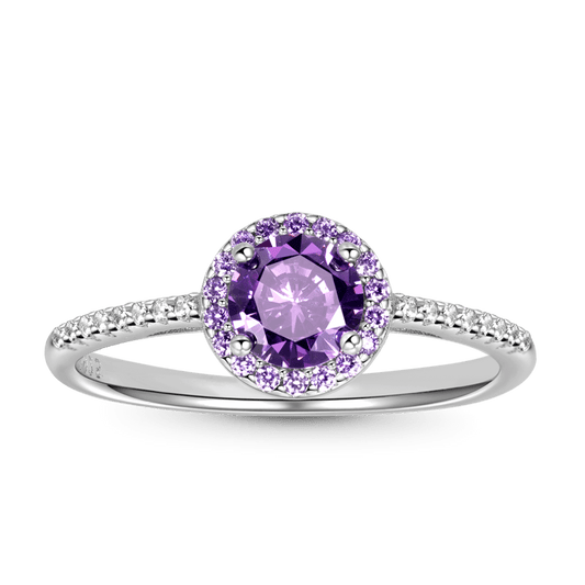 Gnoce Sparkling Purple Round-cut Promise Ring Platinum-plated Silver Blend_1
