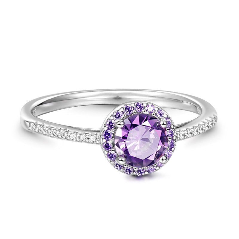 Gnoce Sparkling Purple Round-cut Promise Ring Platinum-plated Silver Blend_2
