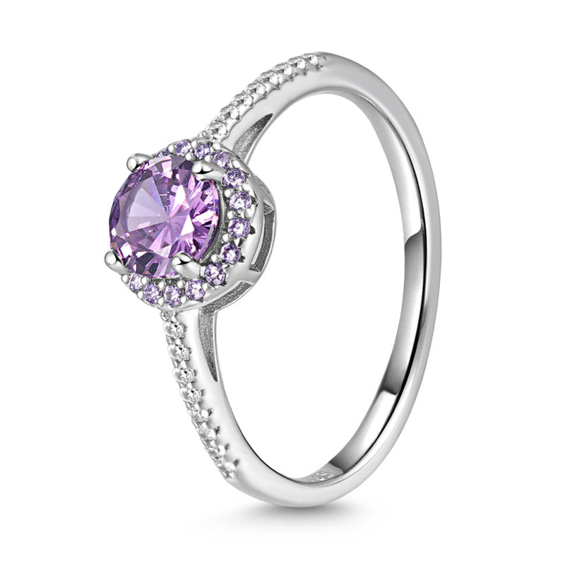 Gnoce Sparkling Purple Round-cut Promise Ring Platinum-plated Silver Blend_3