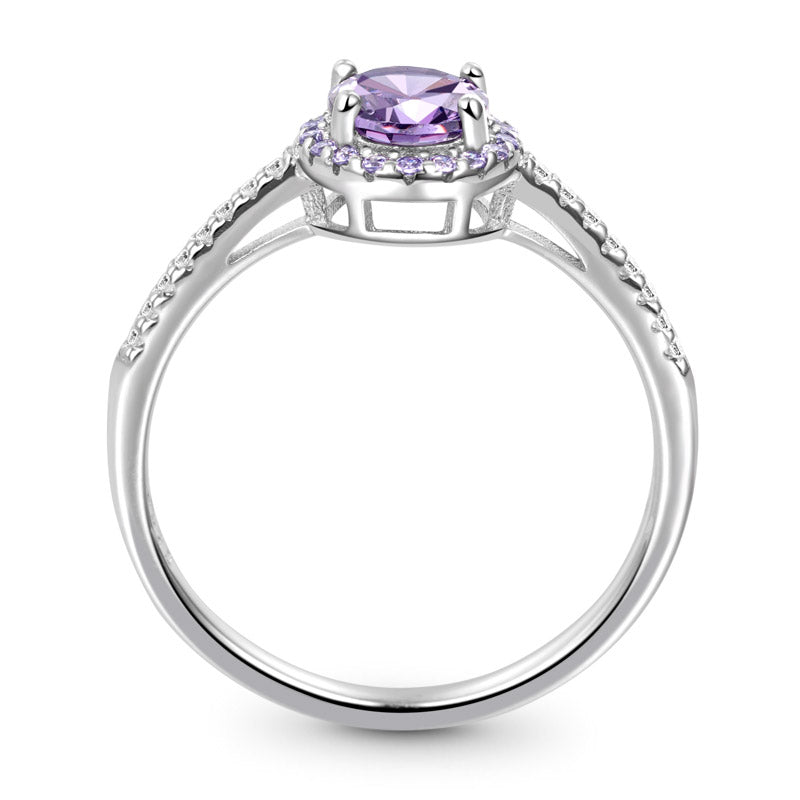 Gnoce Sparkling Purple Round-cut Promise Ring Platinum-plated Silver Blend_4